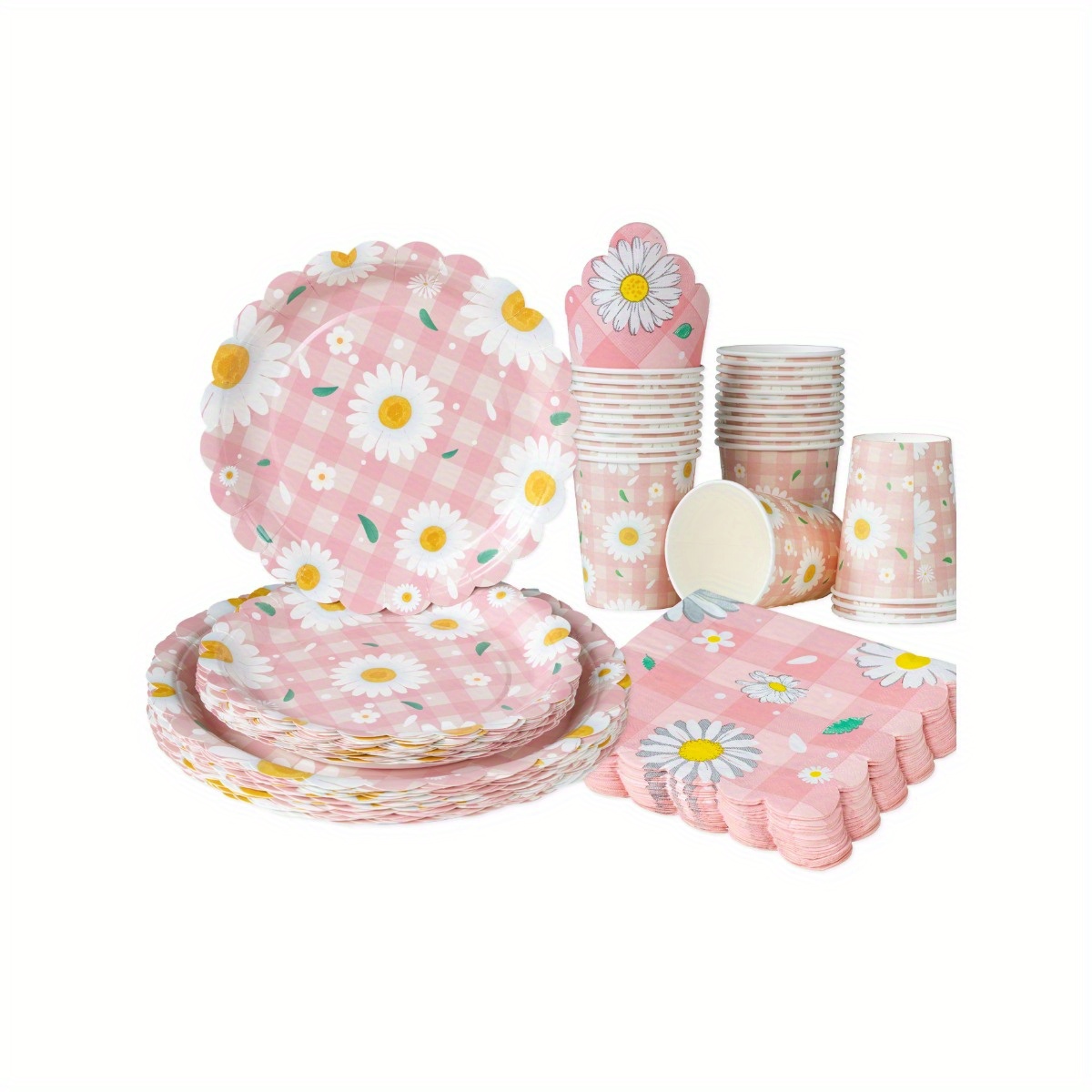 Party Supplies - Набор одноразовой посуды Pink Daisy Petals,